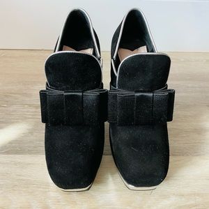 Miu Miu Suede Platform Pumps with Satin Bow